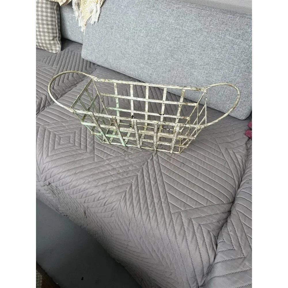 Metal Strap Basket Storage Centerpiece Planter Display Gold Verdigris 2 Handle